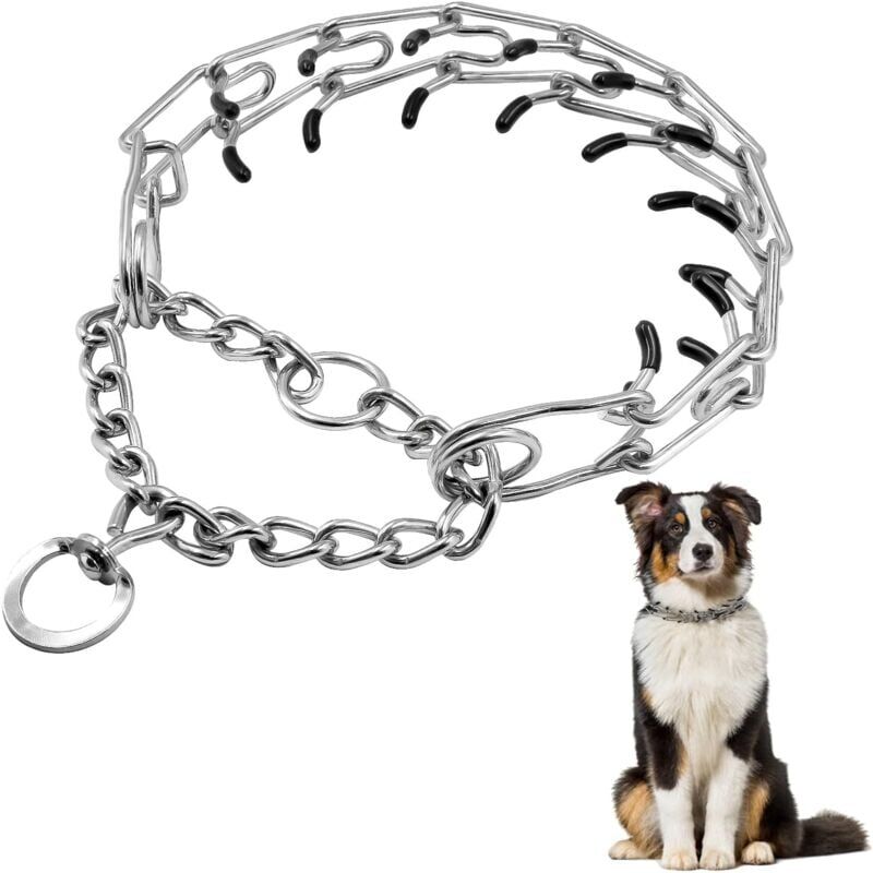 foto del prodotto snq collare di addestramento regolabile per cani, collare in acciaio inossidabile con punta in gomma argento l 