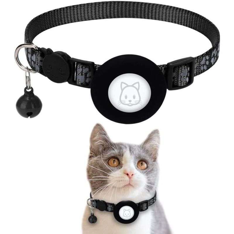 foto del prodotto snq collare per gatti airtag apple air tag con fibbia di sicurezza e campanello, collare riflettente largo 1 cm con supporto airtag per gatti,
