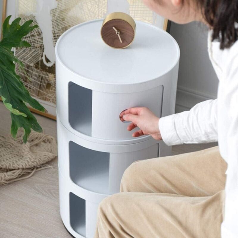 foto del prodotto snq comodino moderno nordico con cassetti, anta scorrevole e tavolo rotondo, elegante comodino, unit di stoccaggio per camera da letto