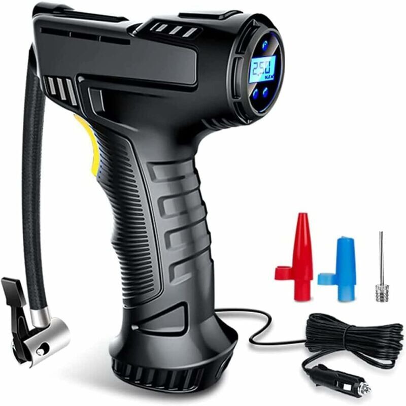 foto del prodotto snq compressore d aria portatile, gonfiatore di pneumatici per auto da 12 v cc, cavo accendisigari, 3 adattatori per ugelli, per bici da auto e