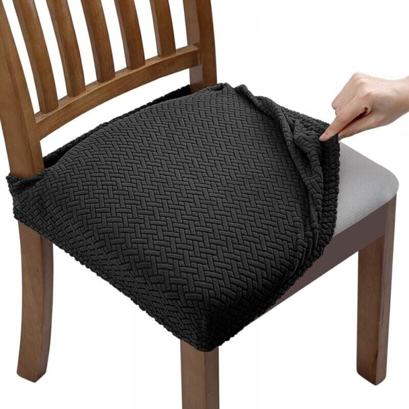 foto del prodotto snq con cinghie posteriori 6 pezzi coprisedie elasticizzate in rilievo jacquard sfoderabili lavabili per sala da pranzo cucina ufficio hotel nero