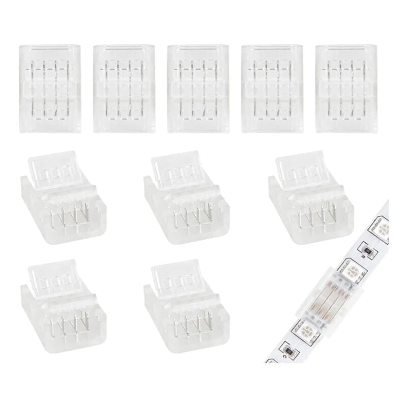 foto del prodotto snq confezione da 10 connettori per strisce led a 4 pin da 10 mm per strisce led rgb 5050 3528 da 10 mm, cacciavite incluso collegamento di