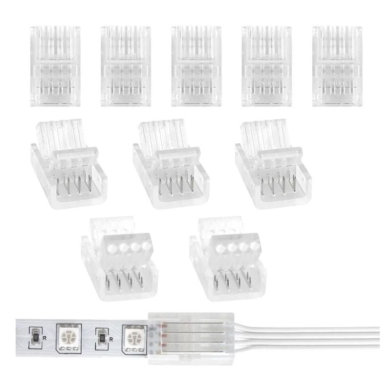 foto del prodotto snq confezione da 10 connettori per strisce led a 4 pin da 10 mm per strisce led rgb 5050 3528 da 10 mm collegamento di strisce led e cavi 
