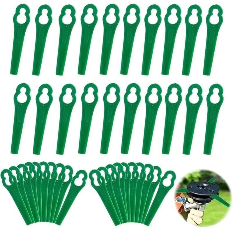 foto del prodotto snq confezione da 100 lame di ricambio in plastica per tosaerba, decespugliatore a batteria, tagliabordi l83 verde, 10 x 5 mm 