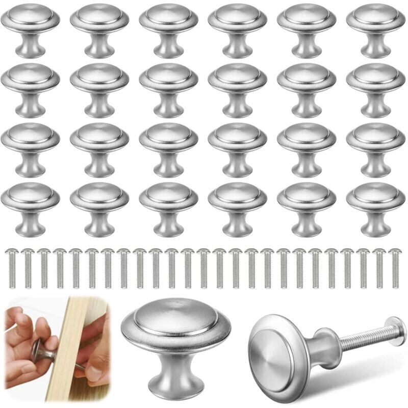foto del prodotto snq confezione da 25 maniglie per mobili in argento, maniglie per cassetti, maniglie rotonde per porte, maniglie rotonde in acciaio inox per