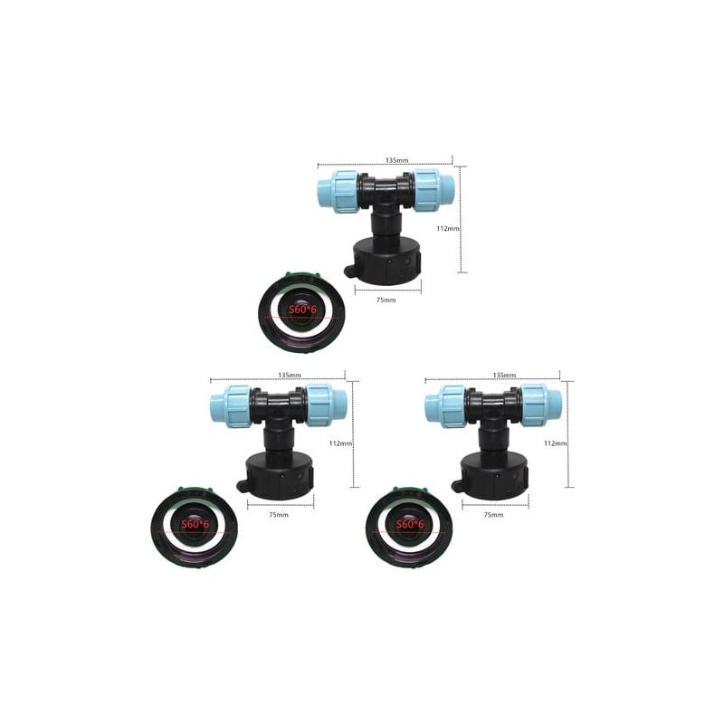 foto del prodotto snq confezione da 3 adattatori per serbatoio ibc s60 x 6 connettore a t per tubo dell acqua uscita a t uscita a t da 20 mm 