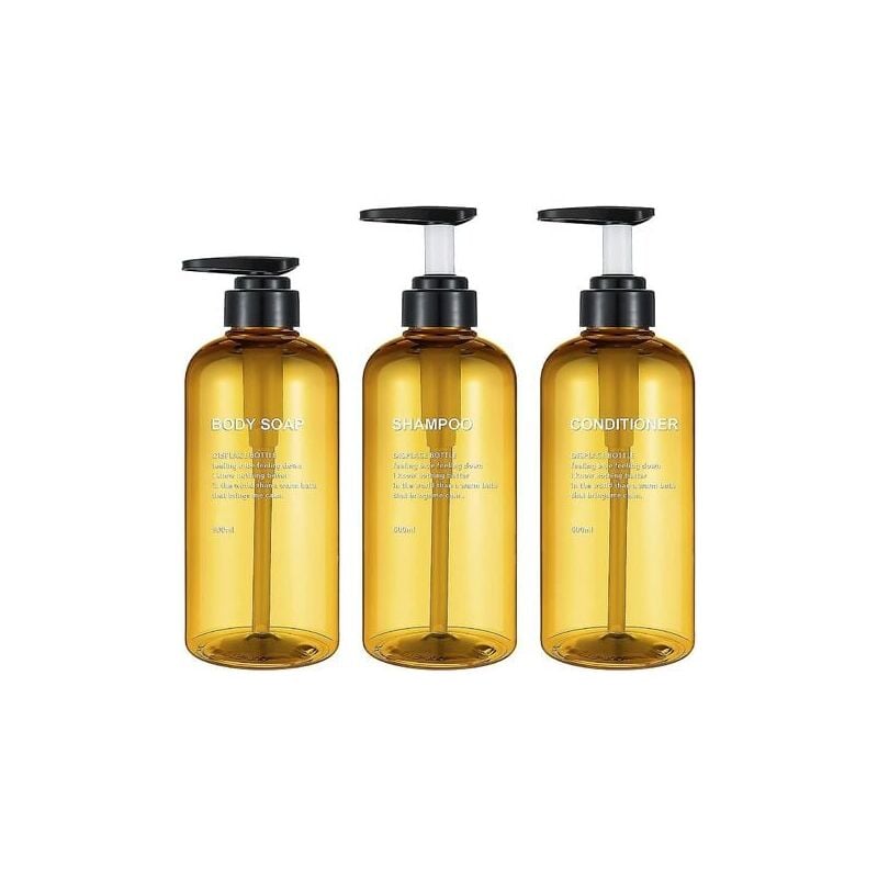 foto del prodotto snq confezione da 3 flaconi di shampoo vuoti da 17 once, flaconi di pompaggio in plastica gialla da 500 ml con contenitori per erogatori di sapone