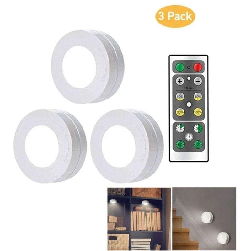foto del prodotto snq confezione da 3 luci led per armadi con telecomando, luci led wireless touch per armadio, lampada touch per armadio, luce notturna led per