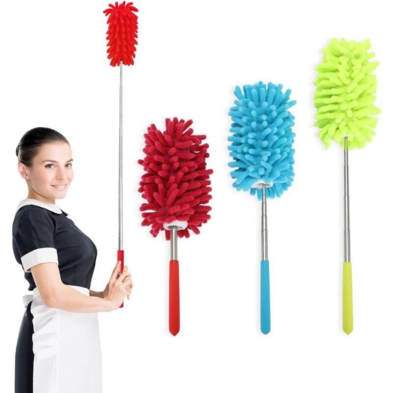 foto del prodotto snq confezione da 3 spolverini in microfibra estensibili da 74 cm, spolverino portatile, lavabile con asta telescopica, per la pulizia di auto,