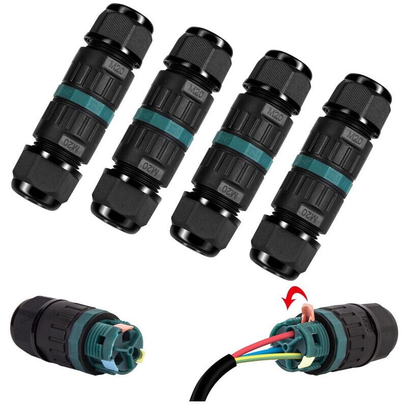 foto del prodotto snq confezione da 4 connettori elettrici impermeabili ip68 connettore a 3 pin per cavi di diametro 5 12 mm, scatola di giunzione esterna per