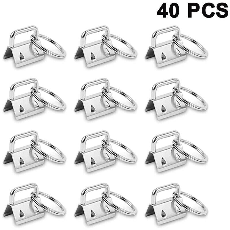 foto del prodotto snq confezione da 40 portachiavi in cotone con chiusura a moschettone, 26 mm, bianco e argento