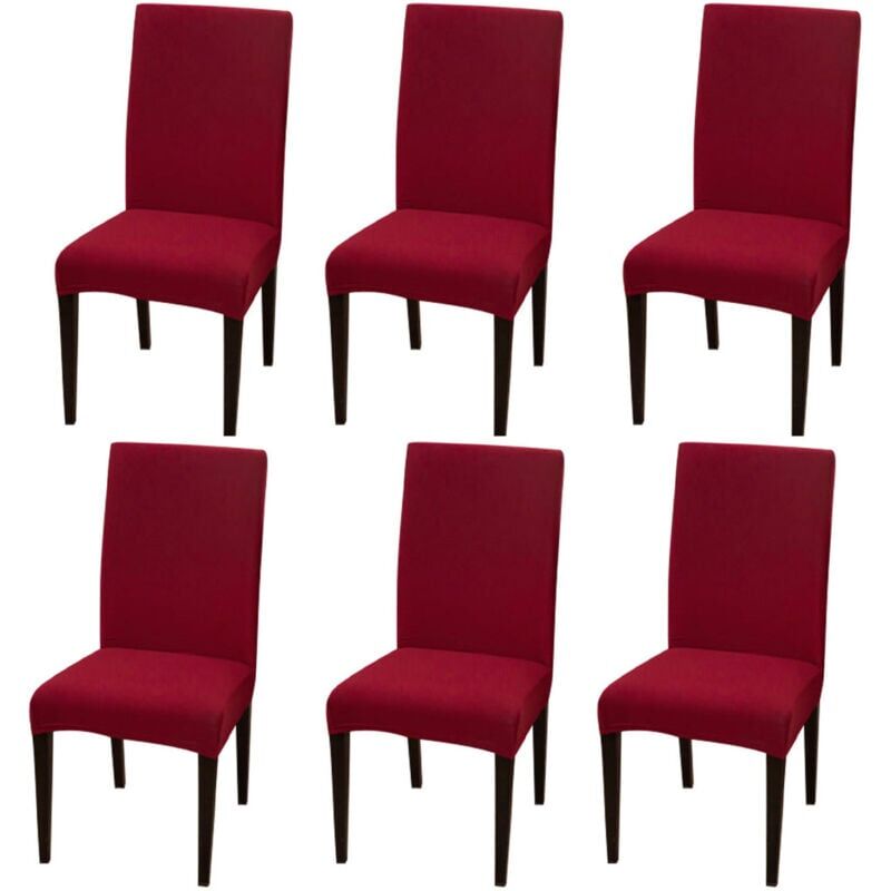 foto del prodotto snq confezione da 6 coprisedie elasticizzate per sala da pranzo, coprisedie elasticizzate in tinta unita bordeaux