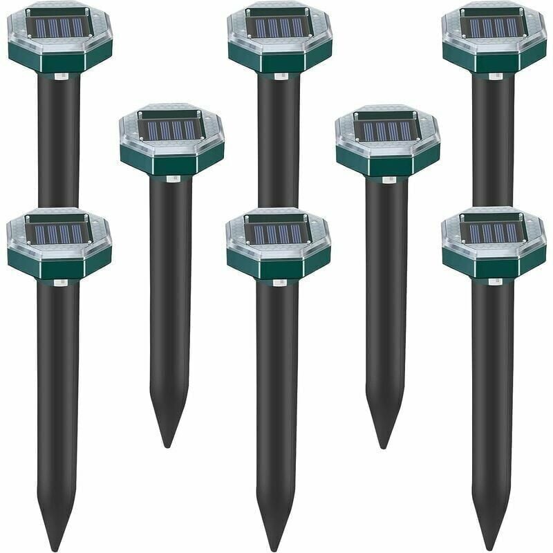 foto del prodotto snq confezione da 8 punte repellenti ad ultrasuoni ad energia solare per talpe, serpenti e arvicole, per prato, giardino e cortile, repellente per