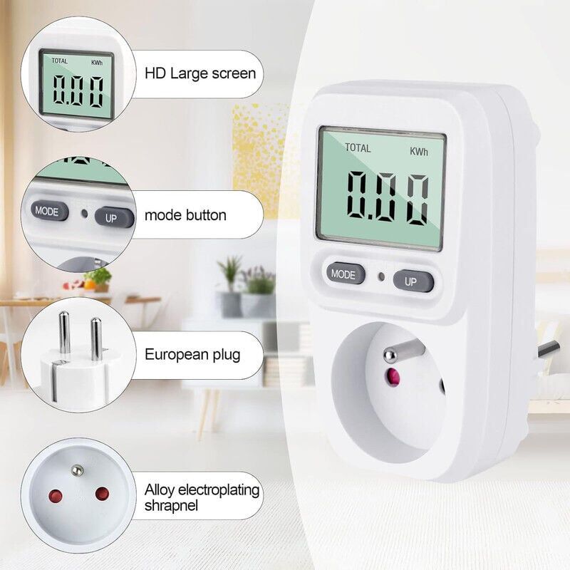 foto del prodotto snq contatore di energia con presa wattmetrica, misuratore di consumo energetico regolatore di consumo elettrico con schermo lcd, potenza massima