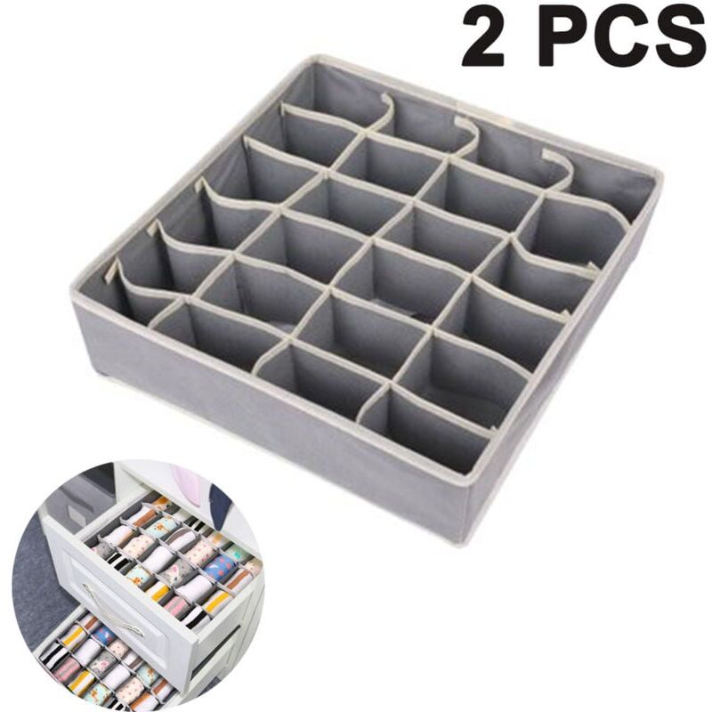 foto del prodotto snq contenitori per biancheria intima da 2 pezzi, divisori per cassetti pieghevoli con 24 scomparti per calzini, sciarpe, reggiseni, grigio