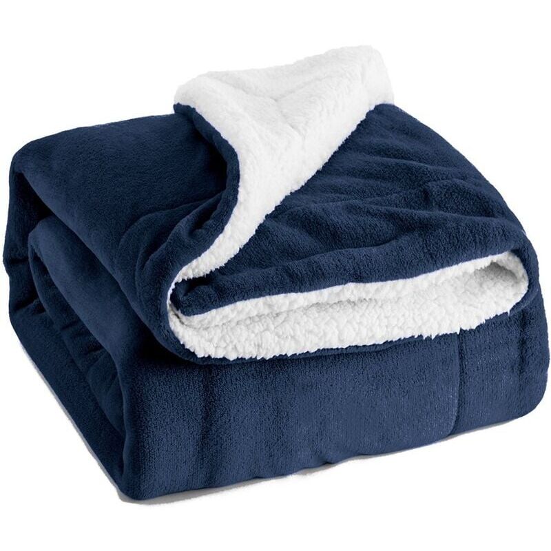 foto del prodotto snq coperta in pile sherpa, coperta per letto singolo 130x160 blu navy, coperta per divano in pelliccia reversibile, piccolo divano spesso caldo e