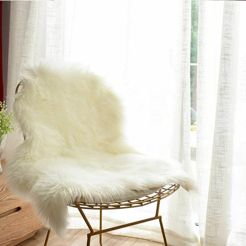 foto del prodotto snq coprisedia in finta pelle di pecora morbida di lusso, cuscino per sedia, tappeto in pelliccia di peluche per camera da letto, 0,6 x 0,9 m,