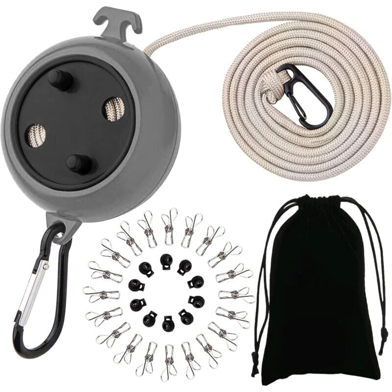 foto del prodotto snq corde a linge retractable,corde linge antid rapante portable,corde linge voyage 10m, 10 boucles de retenue et 20 pinces linge,pour