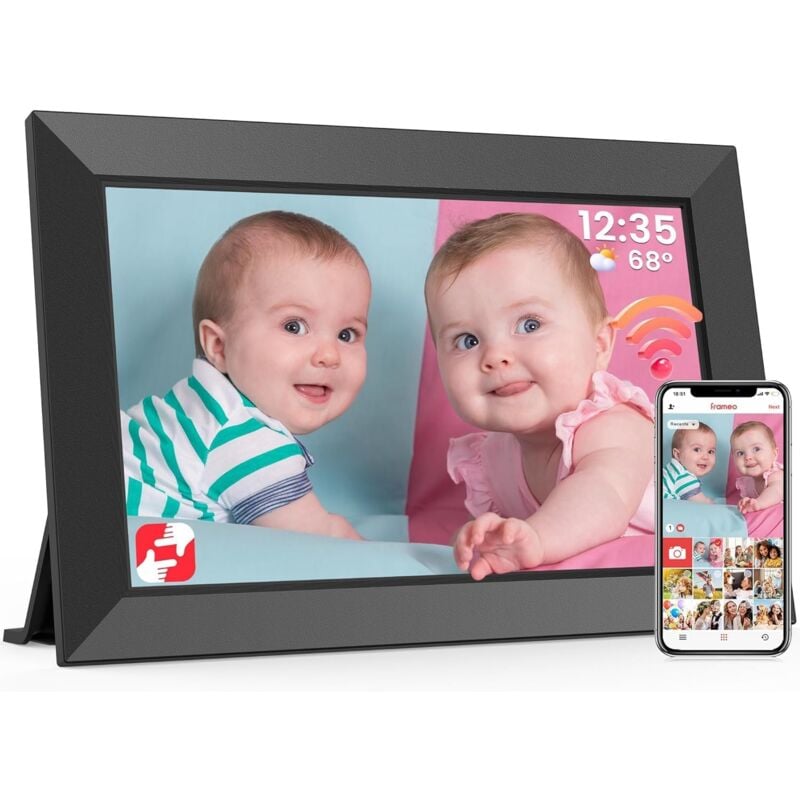 foto del prodotto snq cornice digitale wifi frameo da 10,1 pollici con memoria integrata da 32 gb, per condividere foto e video, montabile a parete