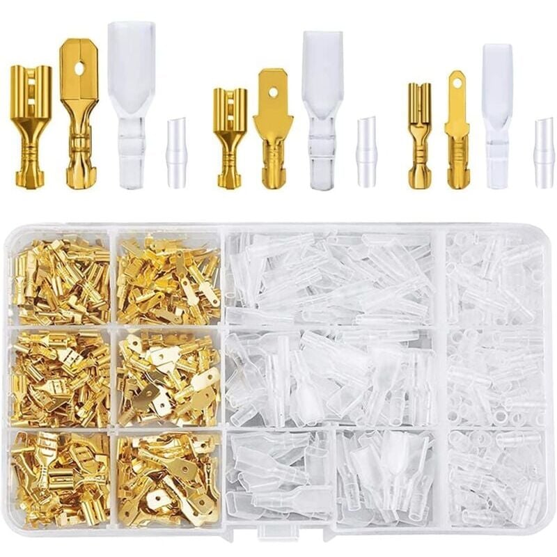 foto del prodotto snq cosse electriques, lot de 480 douilles plates 2,8 mm 4,8 mm 6,3 mm connecteurs m les et femelles avec tui de protection dor 