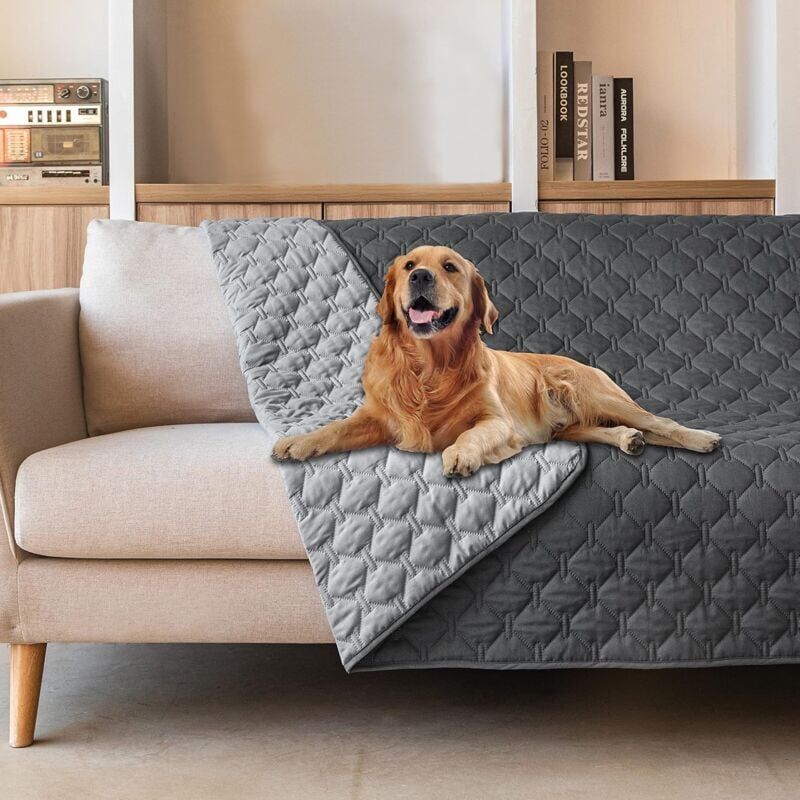 foto del prodotto snq couverture 100 imperm able double face pour lit pour chien et chat couverture de protection r versible 132 x 208 cm, gris fonc gris clair 