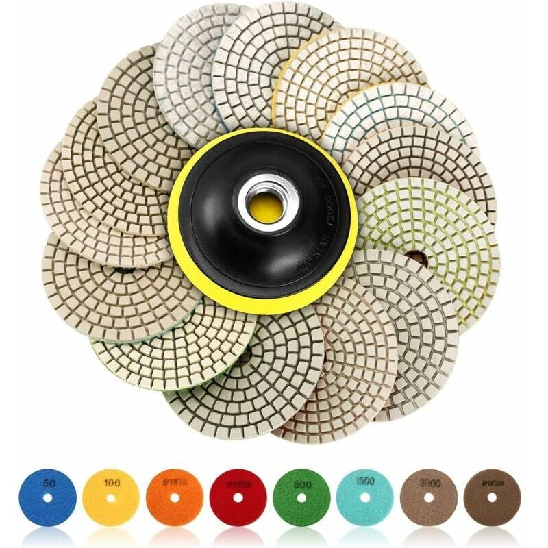 foto del prodotto snq disco lucidante diamantato, 15 pezzi da 4 pollici 100 mm tamponi lucidanti diamantati, tamponi lucidanti per cemento, tamponi lucidanti per