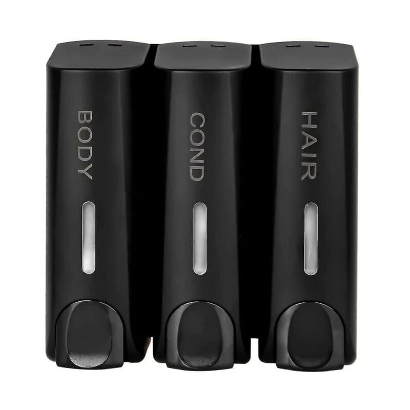 foto del prodotto snq dispenser di sapone 3 in 1 nero opaco per gel doccia, shampoo, balsamo, montaggio a parete