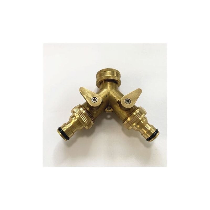 foto del prodotto snq distributore a y in ottone con 2 valvole a sfera separate per uso interno ed esterno per collegamento idrico g 3 4 punta di commutazione a