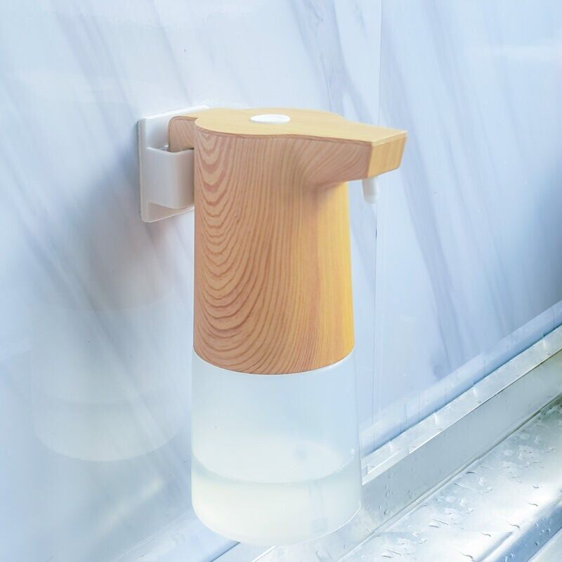 foto del prodotto snq distributore automatico di sapone in legno, distributore di sapone in schiuma con sensore da 300 ml, montaggio a parete senza fori,