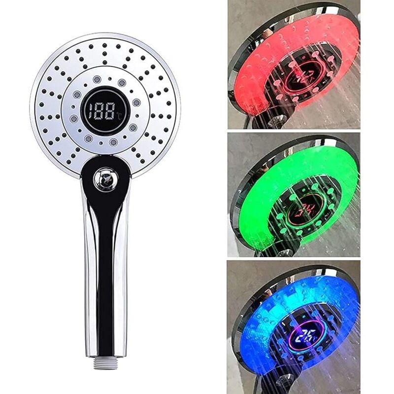 foto del prodotto snq doccia a led, soffione con controllo della temperatura a 3 colori, display digitale della temperatura e doccia a 3 modalit di risparmio idrico.