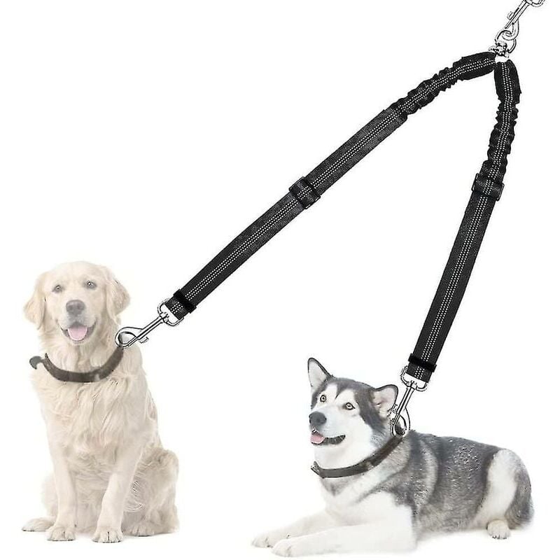 foto del prodotto snq doppio guinzaglio per cani splitter, 360 girevole anti groviglio accoppiatore per guinzaglio per cani, regolabile ammortizzante riflettente