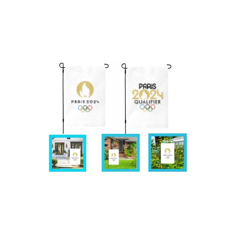 foto del prodotto snq drapeau de jardin cinq anneaux des jeux olympiques de 2024, 2 pi ces, 30x45 cm, d coration de cour