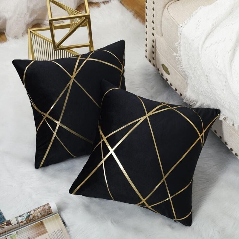 foto del prodotto snq federa per cuscino 45 45cm cuscino in velluto nero federe decorative per cuscini linee dorate cuscino geometrico cuscino per soggiorno camera