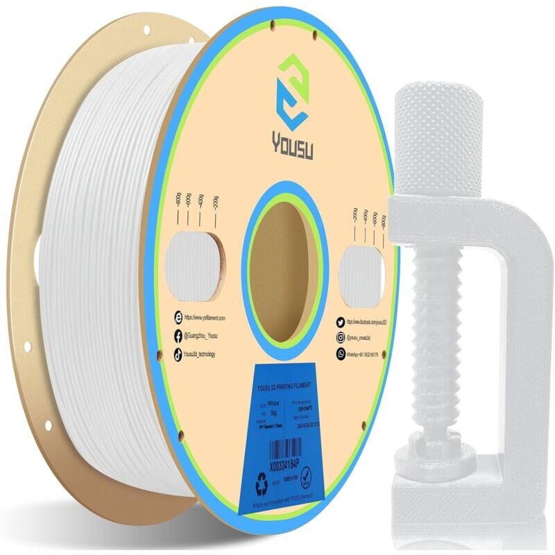 foto del prodotto snq filamento pp 1,75 mm, filamento per stampa 3d funzionale per stampante 3d fdm, precisione dimensionale 0,02 mm, 1 kg bobina, pp bianco