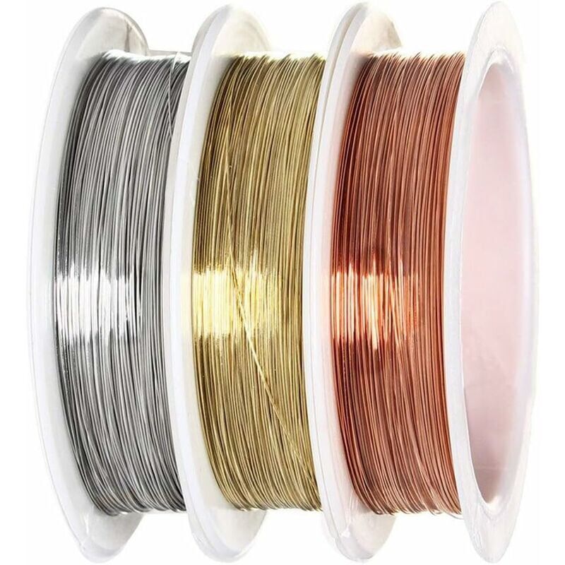 foto del prodotto snq filo per gioielli, filo di rame metallico da 0,3 mm, set di fili per perline, oro, argento, rame, 3 rotoli 15 m3 mm 