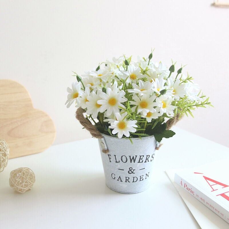 foto del prodotto snq fiori artificiali per interni 1 confezione , con vaso in metallo, decorazioni per matrimoni, esterni, ufficio, tavolo, giardino, regalo per la