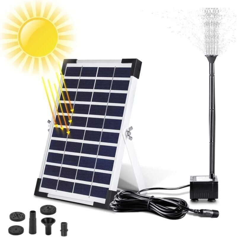 foto del prodotto snq fontana solare per esterni da 5 w, pompa solare per laghetto, pompa solare per fontana, bagno per uccelli, laghetto, piscina, 3 ugelli, 380