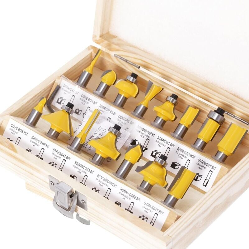 foto del prodotto snq fraises defonceuse 8mm, coffret de 15 fraises rainurer bois en carbure de tungst ne, professionnelles pour le travail du bois, kit fraise