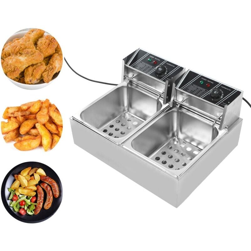 foto del prodotto snq friggitrice elettrica con doppia canna e doppio cestello e timer, acciaio inossidabile, temperatura regolabile, kit friggitrice per tacchino