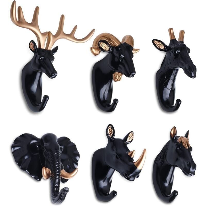 foto del prodotto snq ganci appendiabiti a forma di testa di animale, ganci da parete a forma di cervo, elefante o capra, ganci decorativi in resina creativa, stile