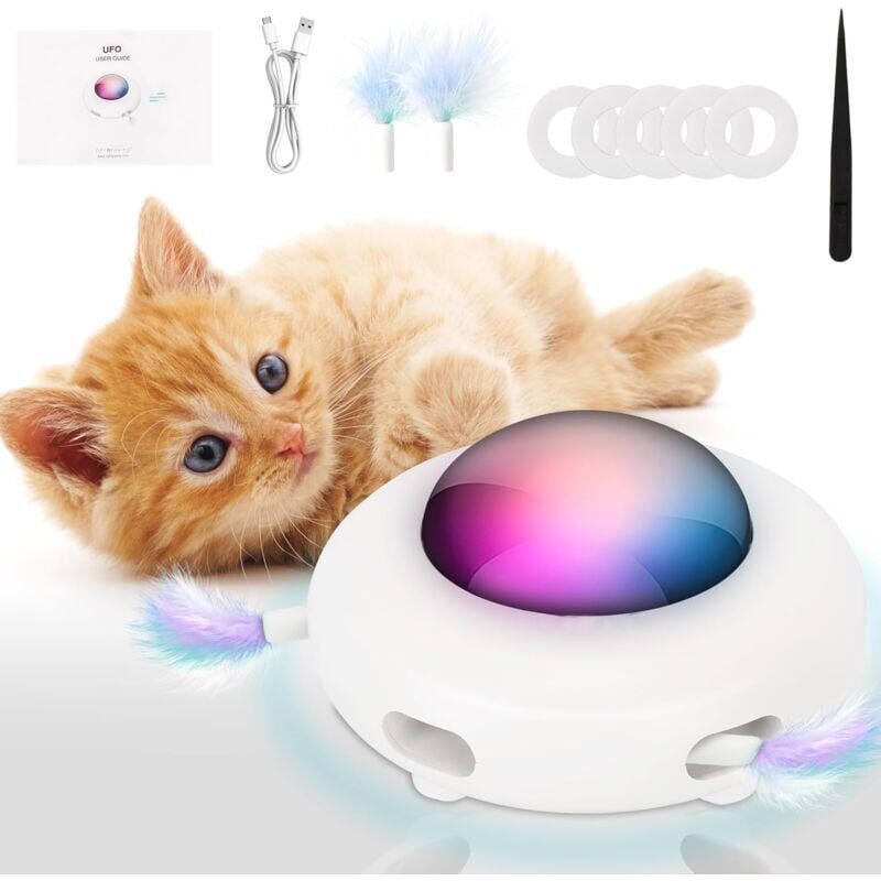 foto del prodotto snq giocattolo interattivo per gatti da interno con piuma rotante, giocattolo elettronico interattivo per gatti ufo modalit intelligente, basso