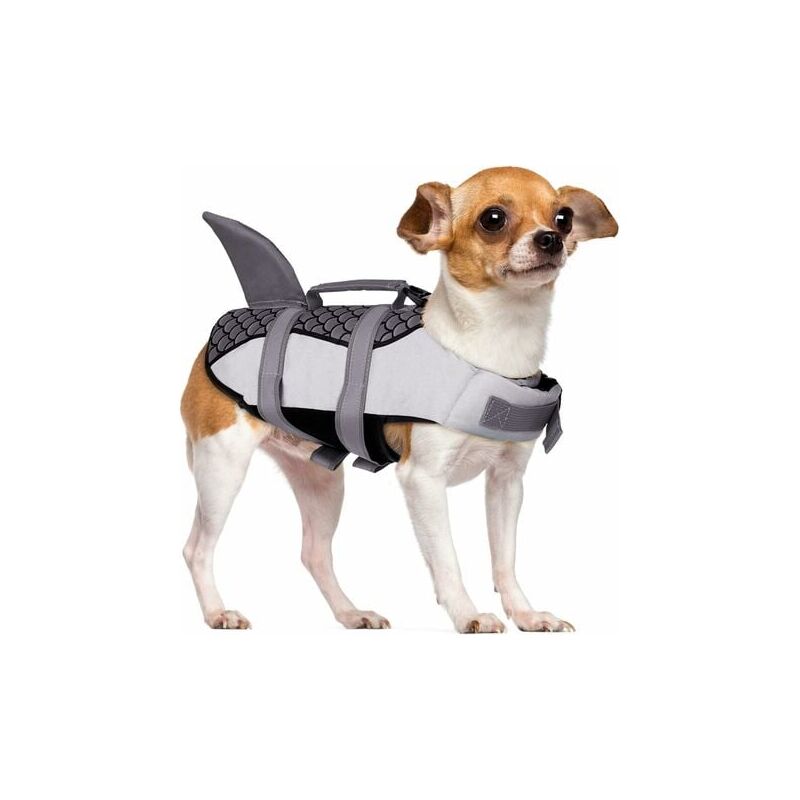 foto del prodotto snq giubbotto di salvataggio per cani shark, giubbotto di galleggiamento con maniglia e catarifrangente per cani di piccola e grande taglia,