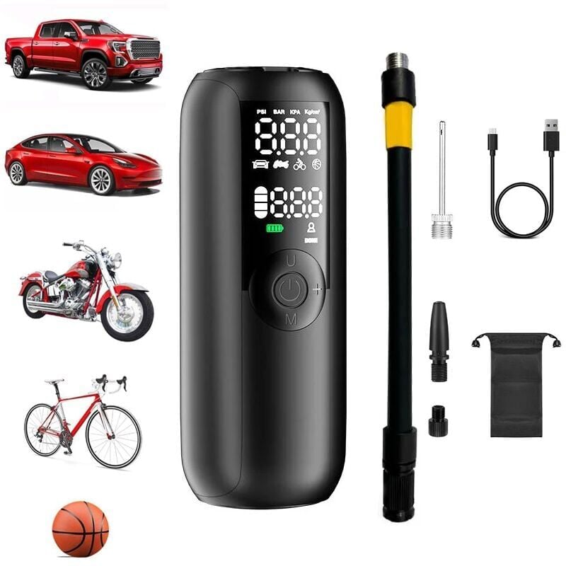 foto del prodotto snq gonfiatore per pneumatici auto, batteria da 4000 mah, pompa per bicicletta da 150 psi, compressore d aria portatile per auto, bicicletta,