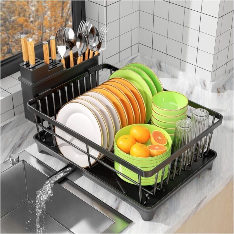 foto del prodotto snq gouttoir vaisselle, gouttoir vaisselle peu encombrant pour comptoir de cuisine avec porte ustensiles, gouttoir vaisselle de cuisine,