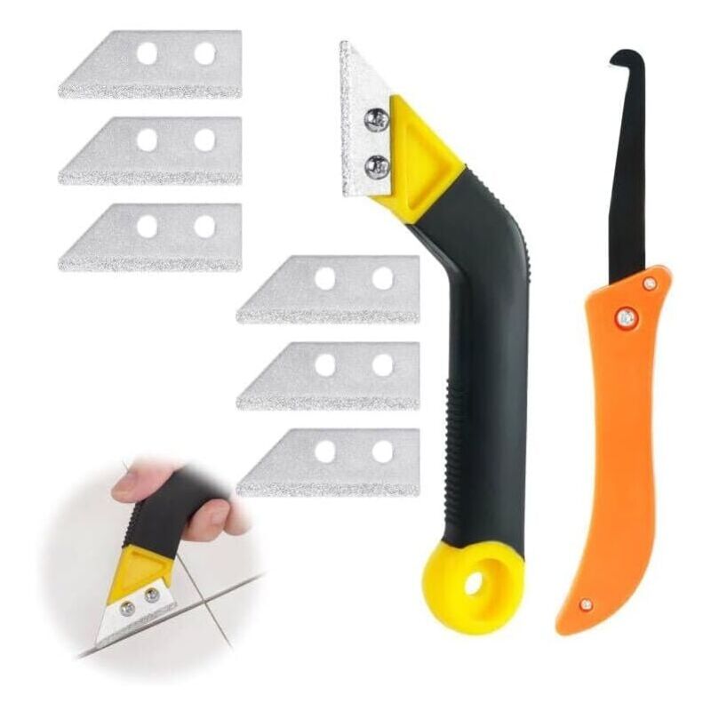 foto del prodotto snq grattoir joints, lot de 9 grattoirs joints carrelage avec 7 lames de rechange et 1 scie coud e, grattoir rasoir nettoyage pour carrelage,