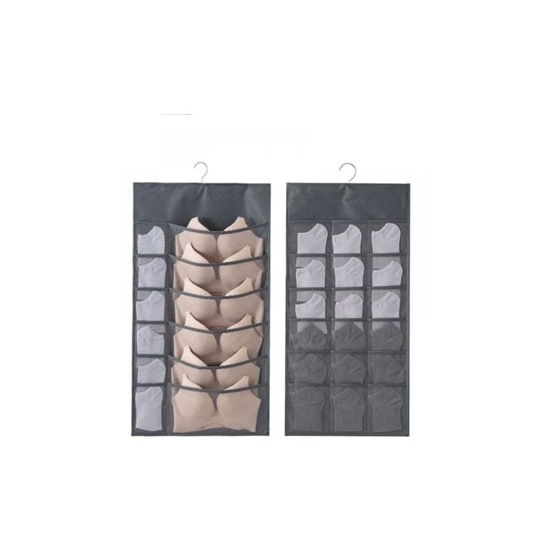 foto del prodotto snq grigio 2 pezzi borsa portaoggetti appesa organizer per biancheria intima per guardaroba appendiabiti bifacciale ripiani per reggiseni,