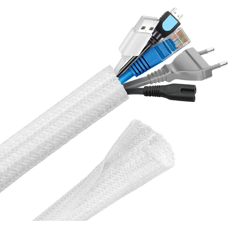 foto del prodotto snq guaina di gestione cavi regolabile, guaina di gestione cavi intrecciata in pet da 3 m, protezione cavi per tv, pc, usb diametro 12 20 mm,