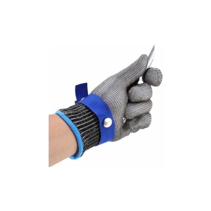 foto del prodotto snq guanto da macellaio in maglia di acciaio inossidabile resistente al taglio, blu, ad alte prestazioni, livello di protezione 5 xl,