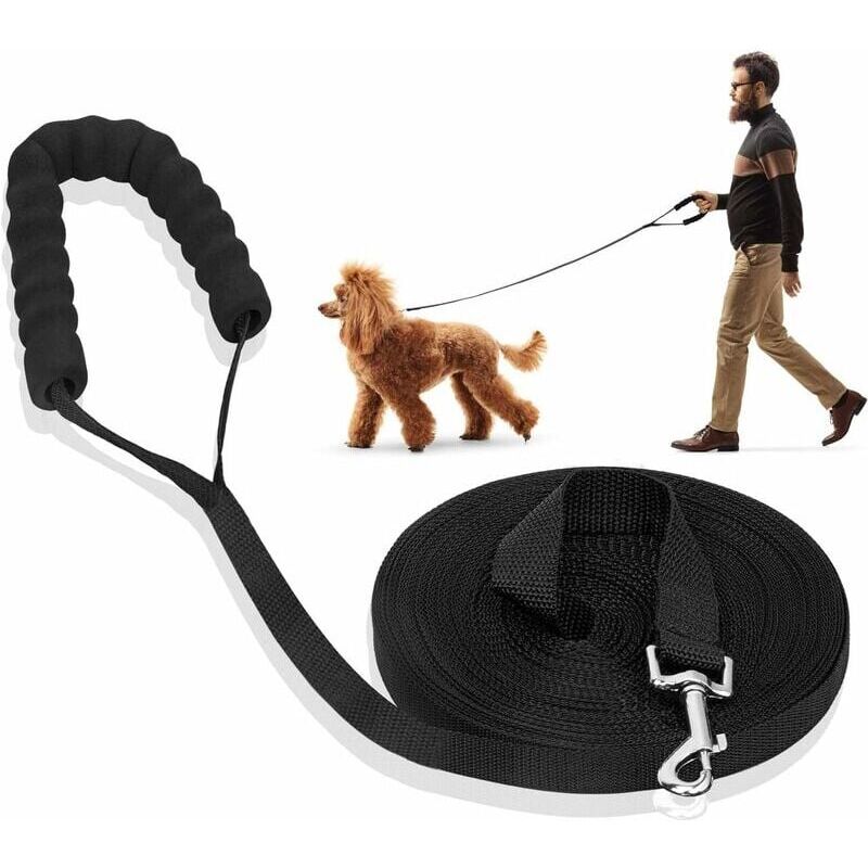 foto del prodotto snq guinzaglio per addestramento cani guinzaglio per cani guinzaglio lungo con maniglia imbottita per cani di piccola e grande taglia 10 m, nero