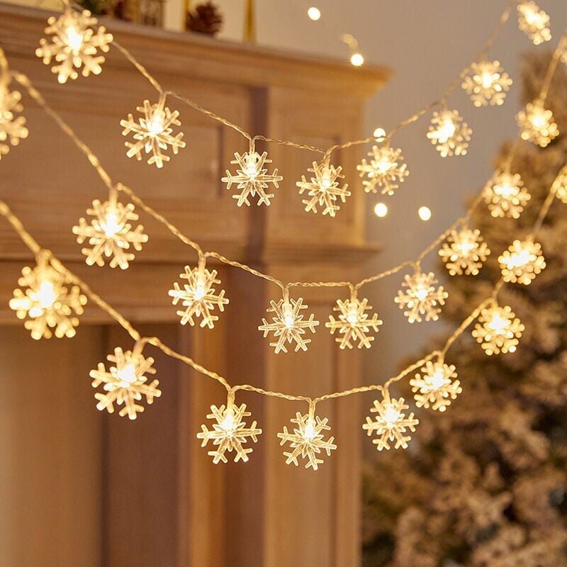 foto del prodotto snq guirlande lumineuse de no l avec 40 led blanc chaud piles flocon de neige, lumi re jaune 